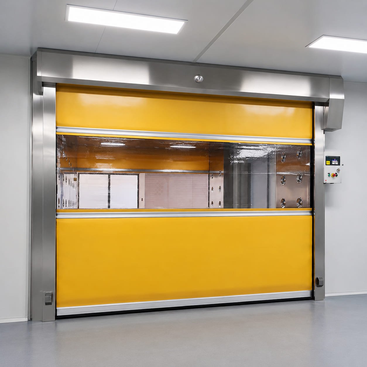 Puerta rápida industrial PVC instalada en planta maquiladora México — AZVIR